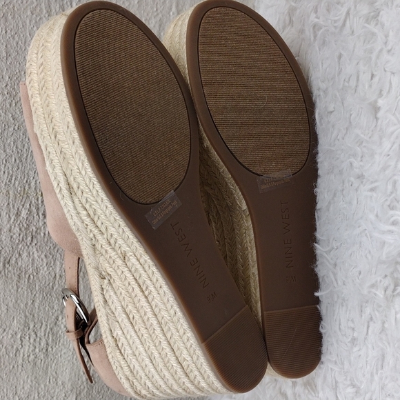 NINE West Adell Pink Faux Suede Open Toe Ankle Strap Platform Wedge Espadrilles - Picture 7 of 16